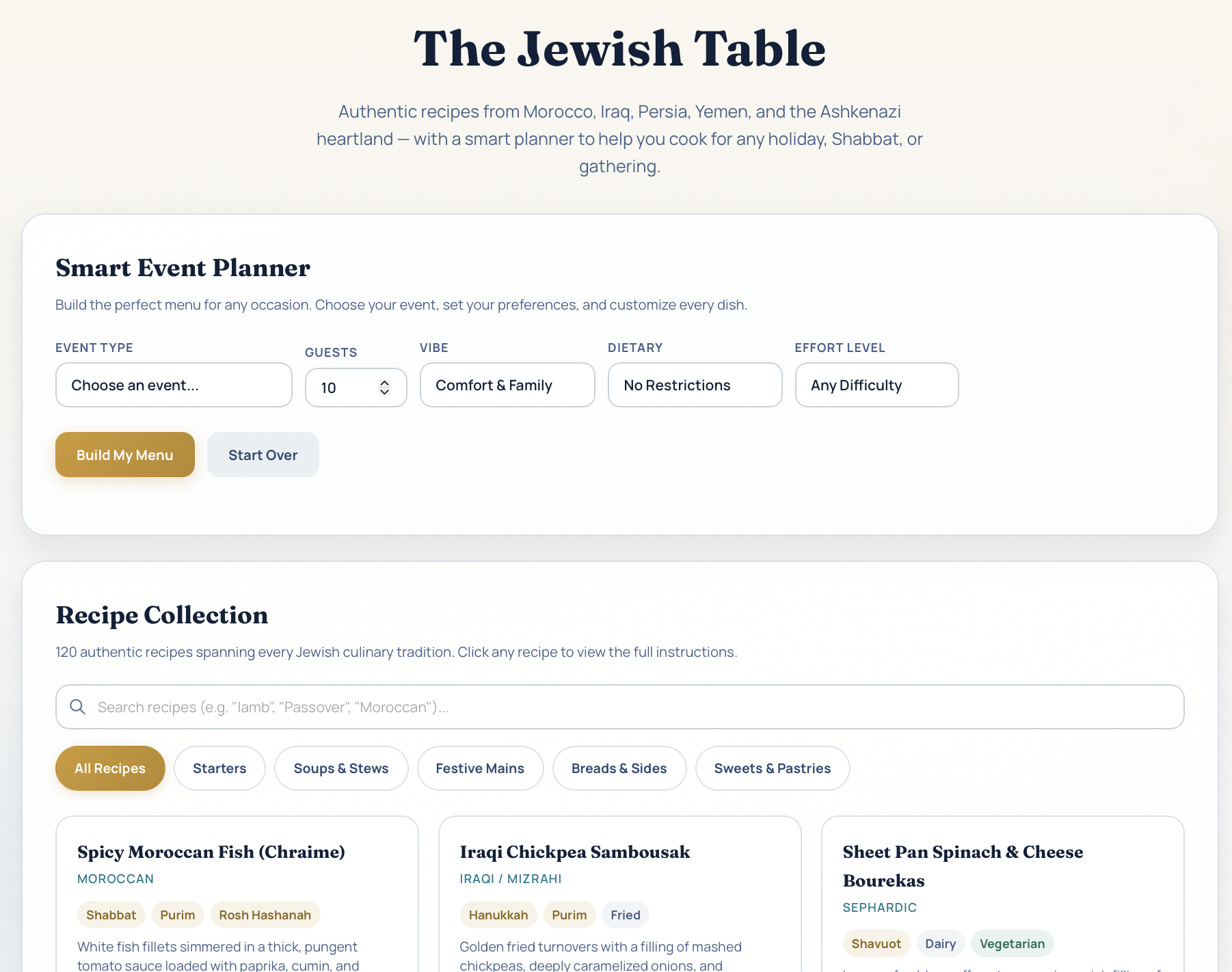 The Jewish Table with recipes and smart event planner